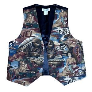 Vintage 90s Rafaella Tapestry Vest Women's M Travel Train Grandma Western Rare